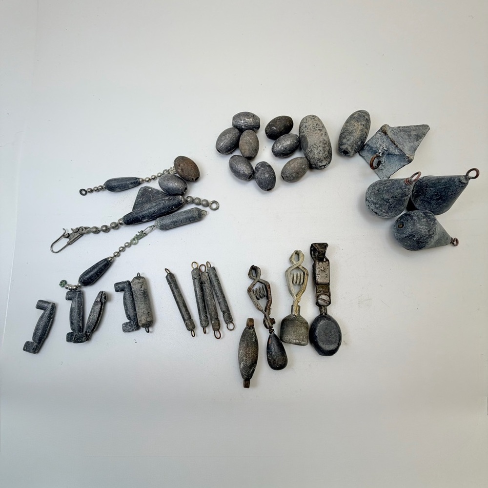 Vintage Lead Fishing Weights Sinkers Lot Bank Egg Pyramid Swivel Mix 30pcs 1.9lb - Picture 2 of 4